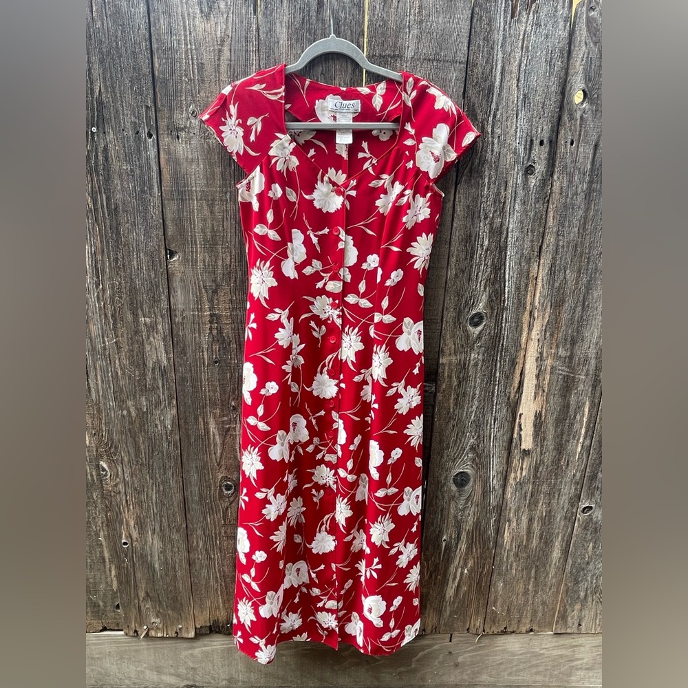 Vintage Red Floral Dress Size 6